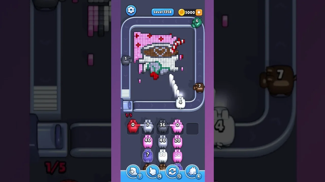 Pixel Flow Level 1358 grid layout and solution screenshot