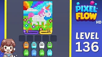 Pixel Flow Level 136 grid layout and solution screenshot
