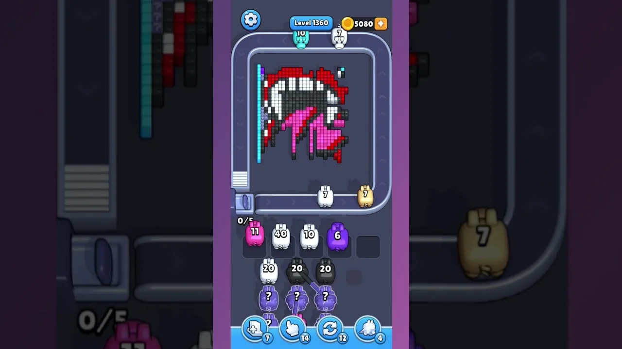 Pixel Flow Level 1360 grid layout and solution screenshot
