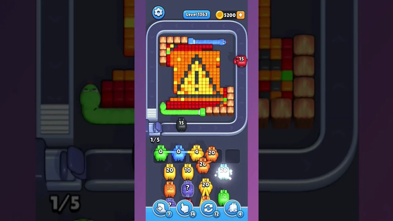 Pixel Flow Level 1363 grid layout and solution screenshot