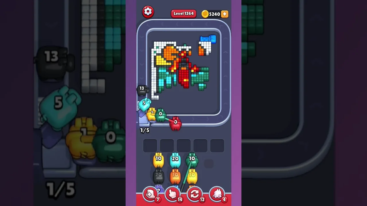 Pixel Flow Level 1364 grid layout and solution screenshot