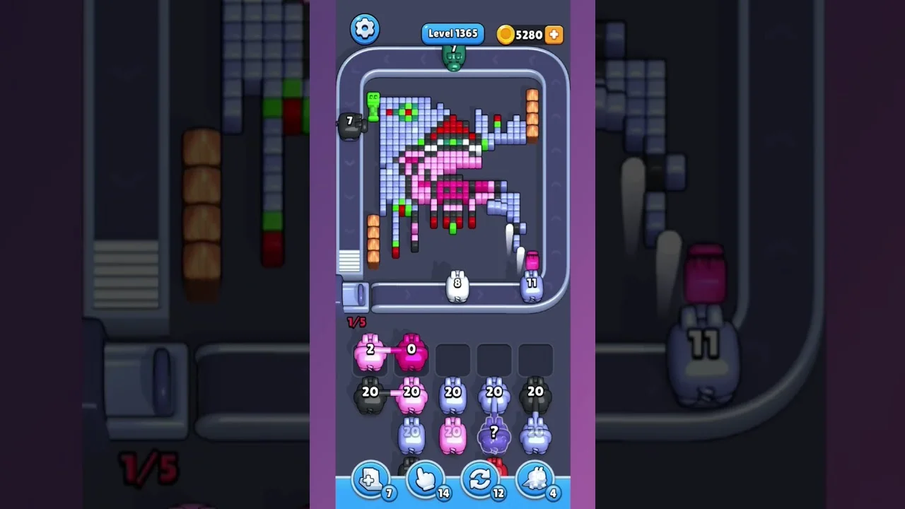 Pixel Flow Level 1365 grid layout and solution screenshot