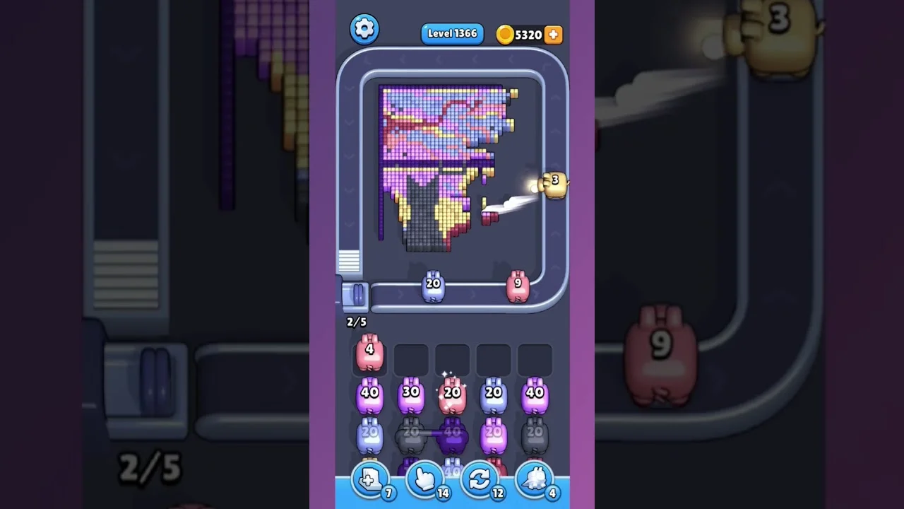 Pixel Flow Level 1366 grid layout and solution screenshot