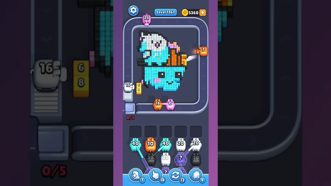 Pixel Flow Level 1367 grid layout and solution screenshot