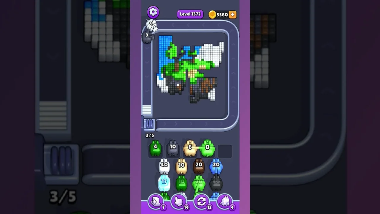 Pixel Flow Level 1372 grid layout and solution screenshot