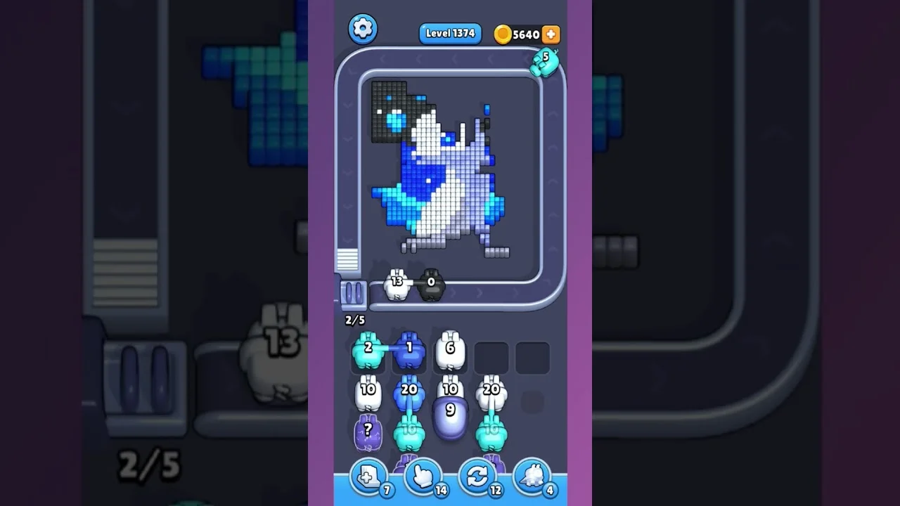 Pixel Flow Level 1374 grid layout and solution screenshot