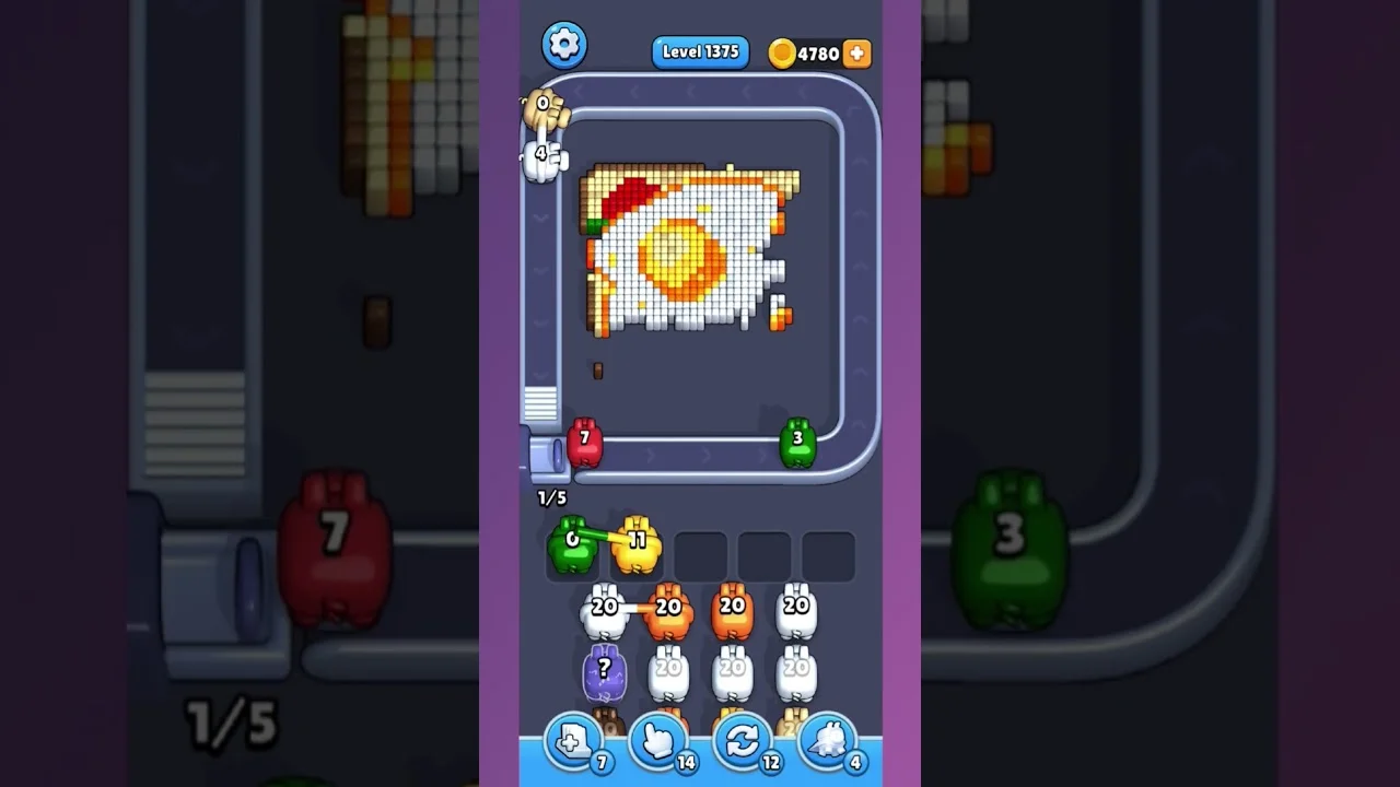 Pixel Flow Level 1375 grid layout and solution screenshot