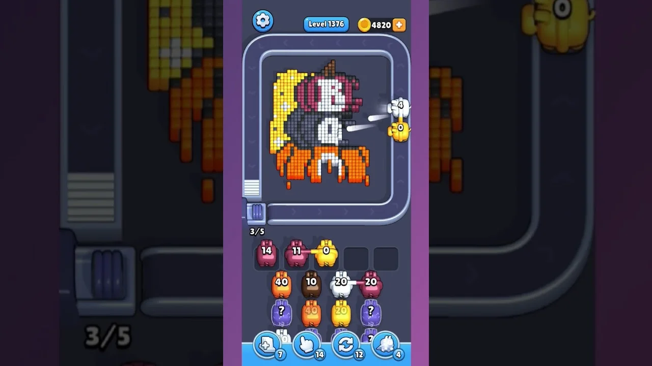 Pixel Flow Level 1376 grid layout and solution screenshot