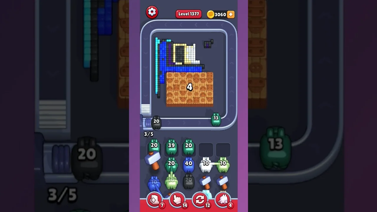 Pixel Flow Level 1377 grid layout and solution screenshot
