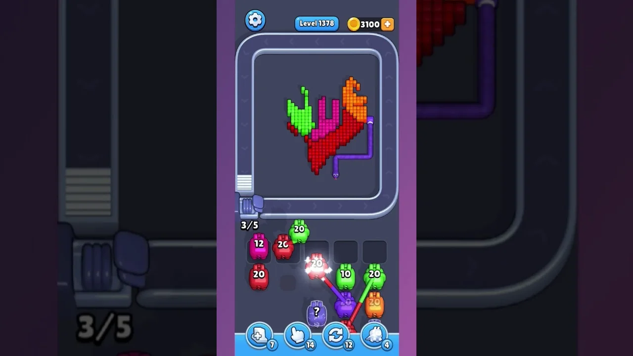 Pixel Flow Level 1378 grid layout and solution screenshot