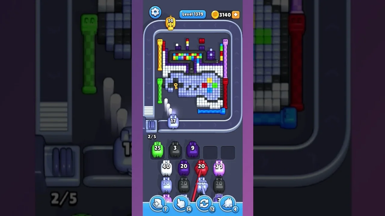 Pixel Flow Level 1379 grid layout and solution screenshot