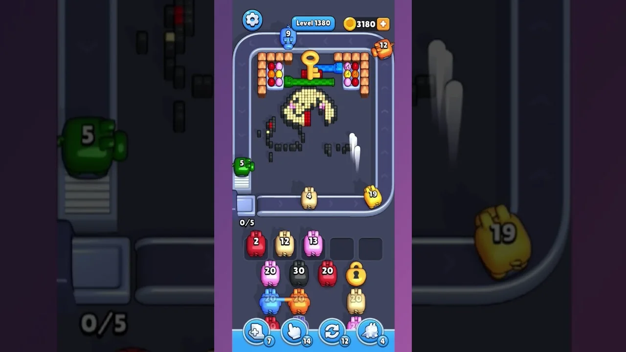 Pixel Flow Level 1380 grid layout and solution screenshot