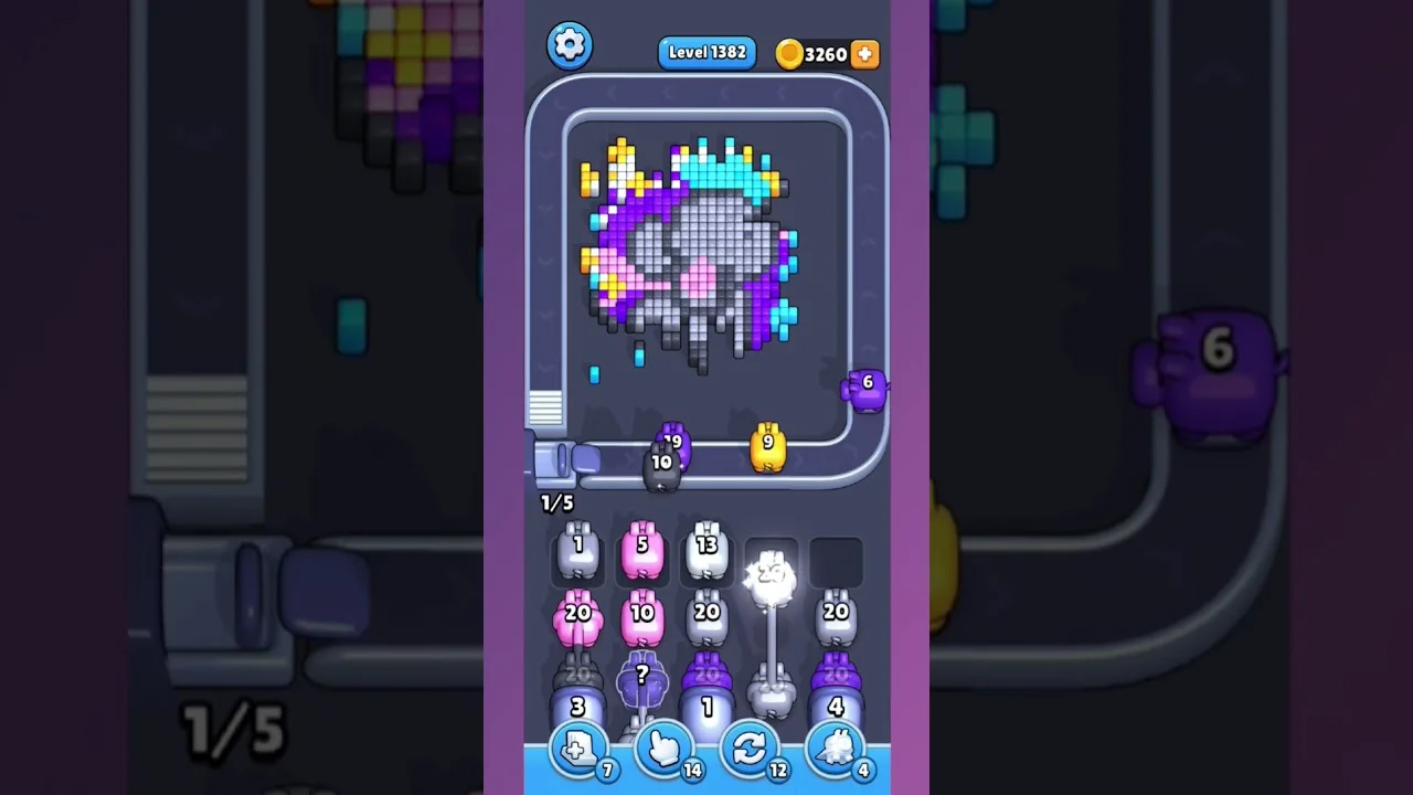 Pixel Flow Level 1382 grid layout and solution screenshot