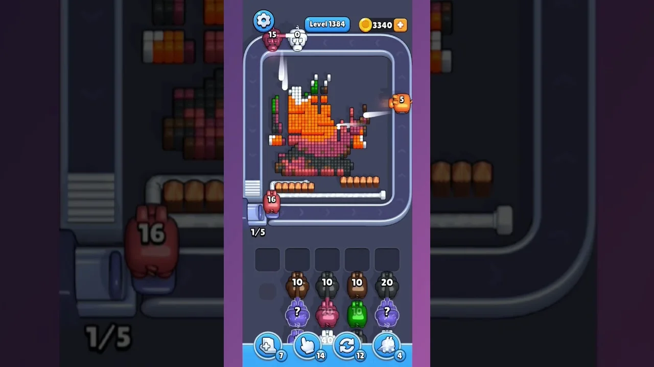 Pixel Flow Level 1384 grid layout and solution screenshot