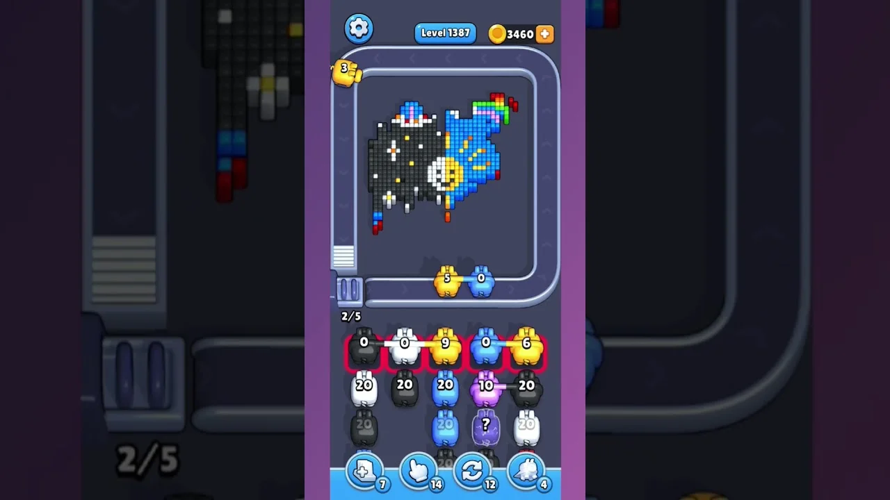 Pixel Flow Level 1387 grid layout and solution screenshot