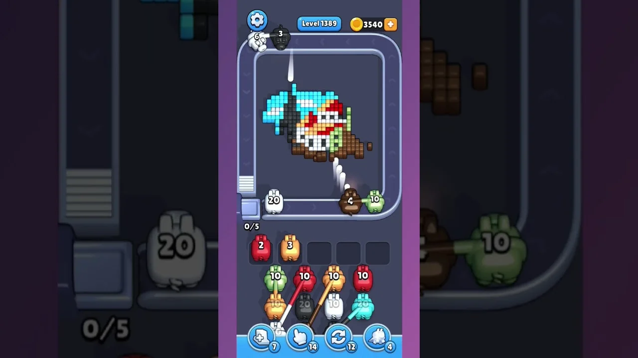 Pixel Flow Level 1389 grid layout and solution screenshot
