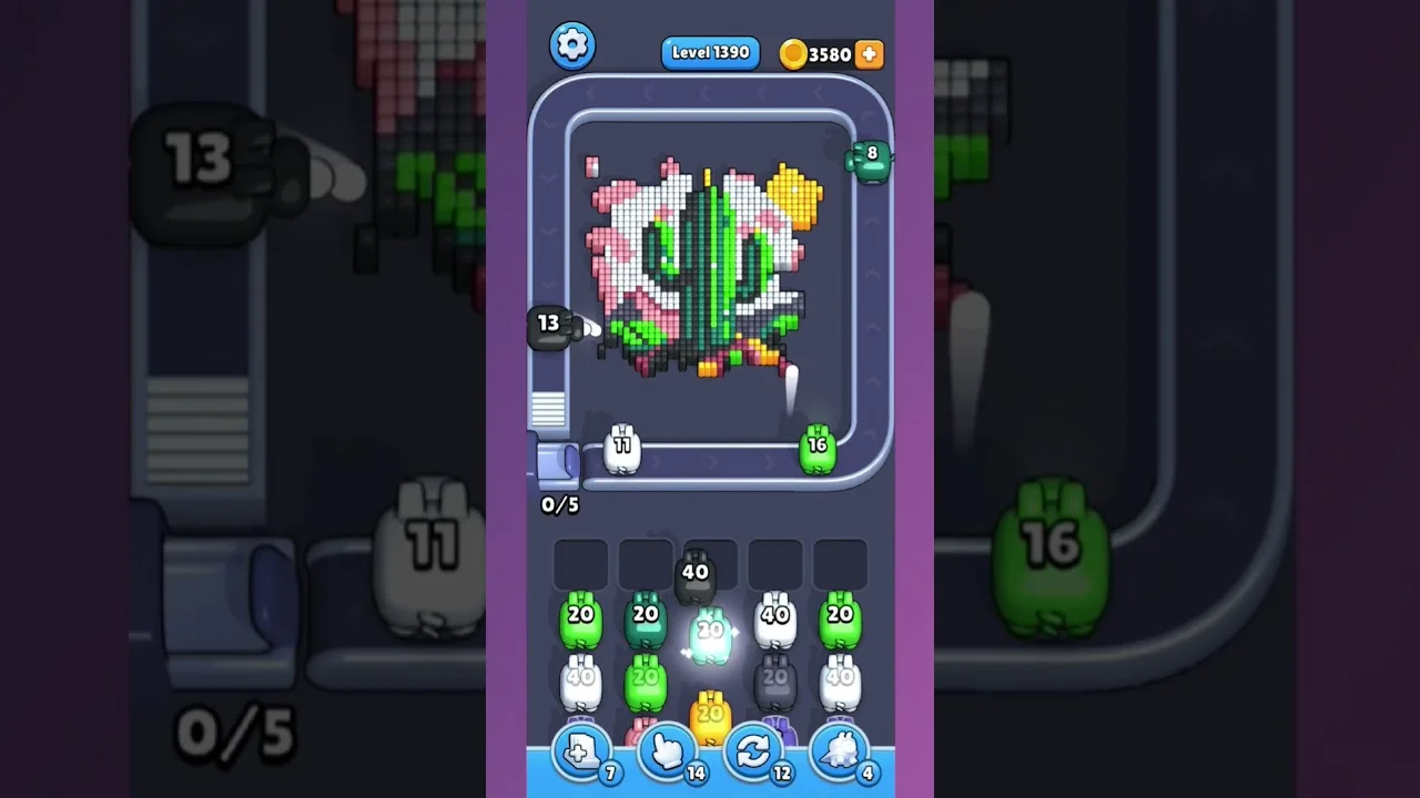Pixel Flow Level 1390 grid layout and solution screenshot