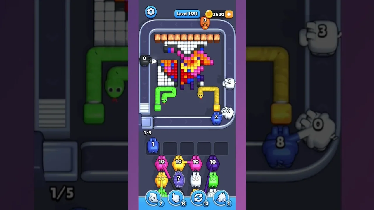Pixel Flow Level 1391 grid layout and solution screenshot
