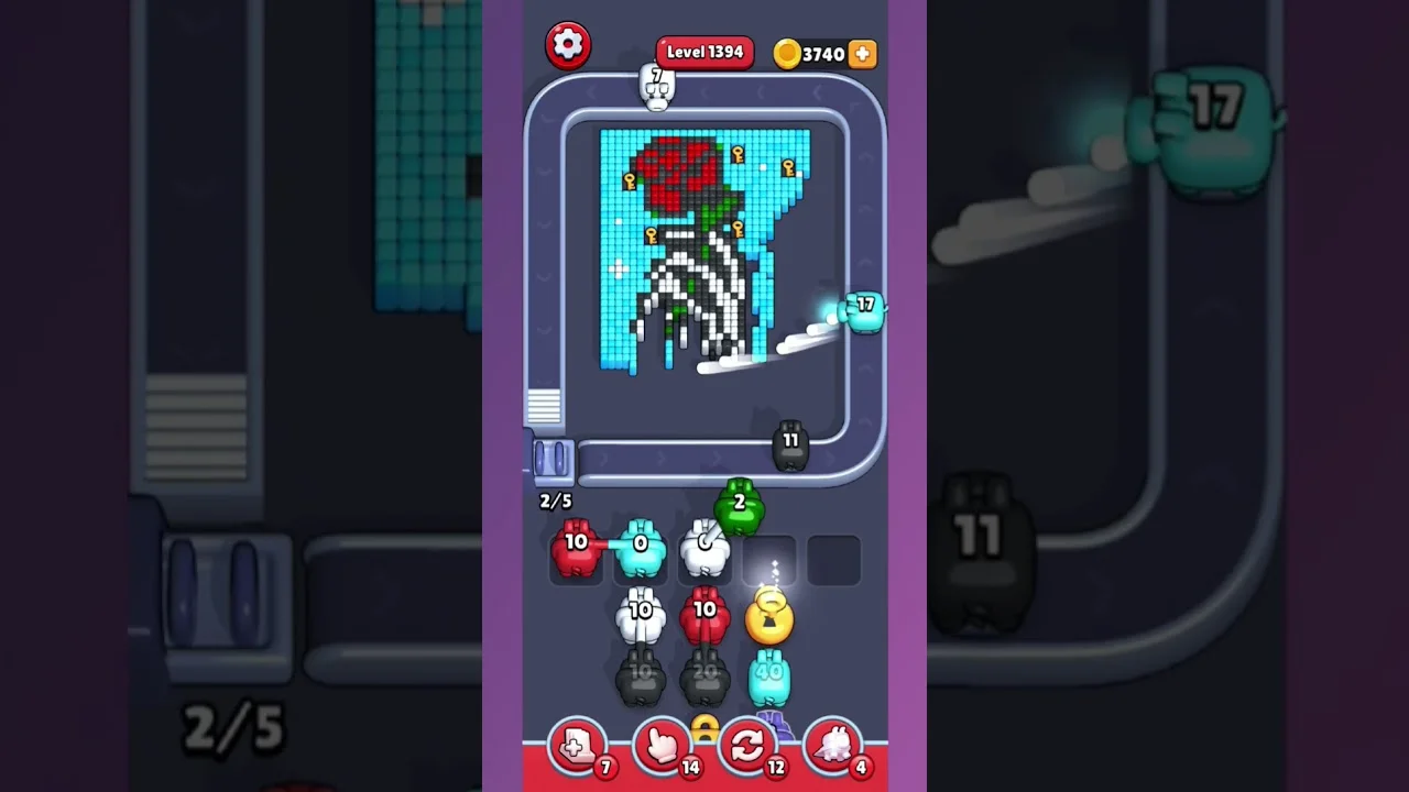 Pixel Flow Level 1394 grid layout and solution screenshot