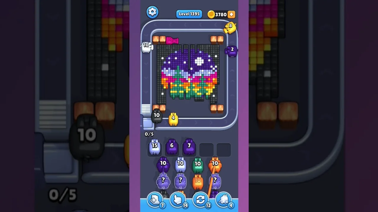 Pixel Flow Level 1395 grid layout and solution screenshot