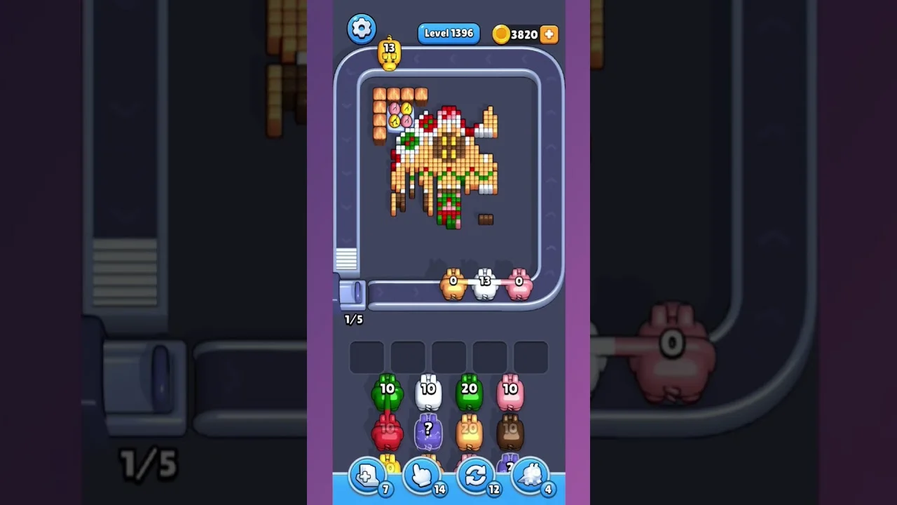 Pixel Flow Level 1396 grid layout and solution screenshot