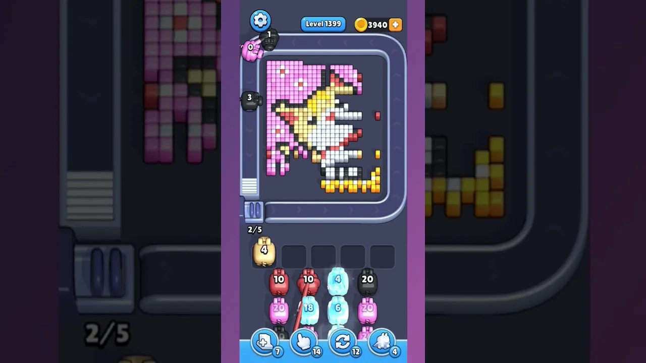 Pixel Flow Level 1399 grid layout and solution screenshot