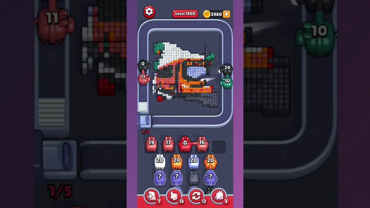 Pixel Flow Level 1400 grid layout and solution screenshot
