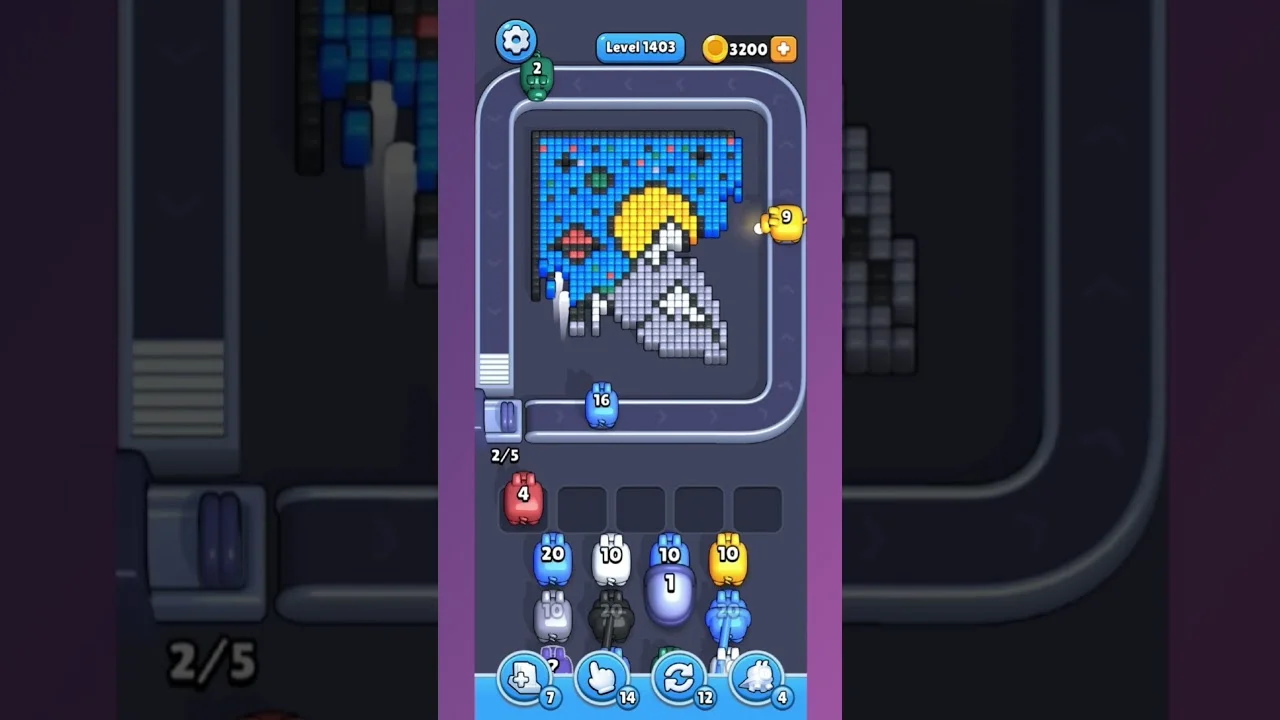 Pixel Flow Level 1403 grid layout and solution screenshot
