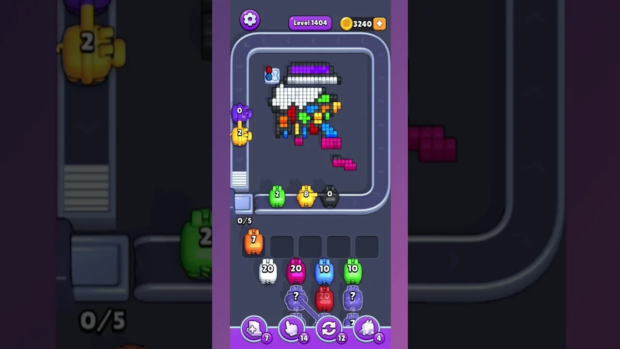 Pixel Flow Level 1404 grid layout and solution screenshot