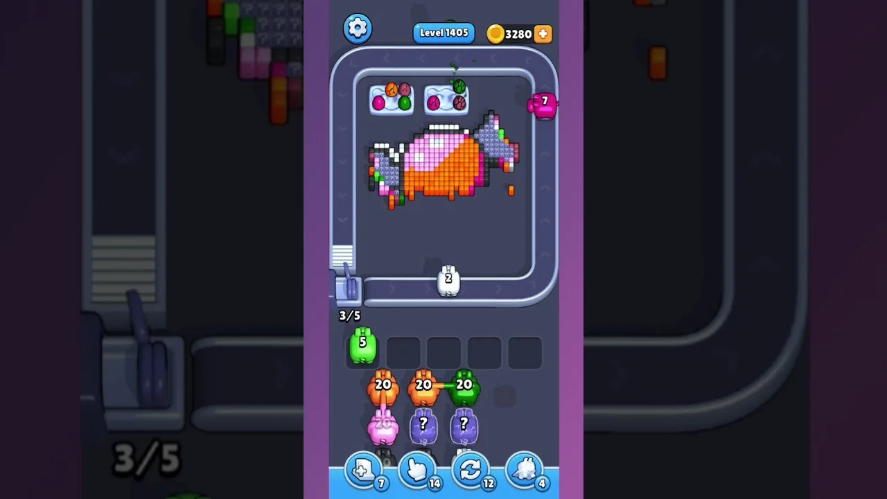 Pixel Flow Level 1405 grid layout and solution screenshot