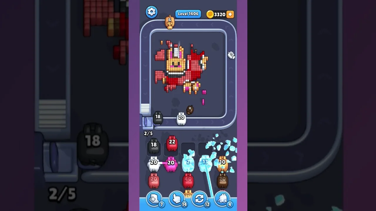 Pixel Flow Level 1406 grid layout and solution screenshot