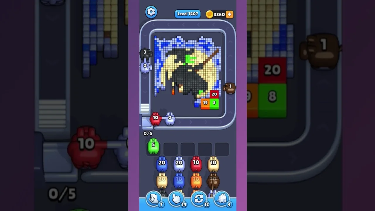 Pixel Flow Level 1407 grid layout and solution screenshot