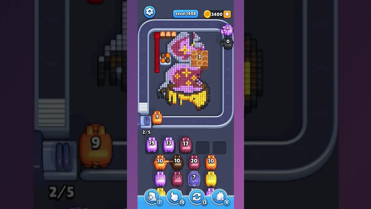 Pixel Flow Level 1408 grid layout and solution screenshot