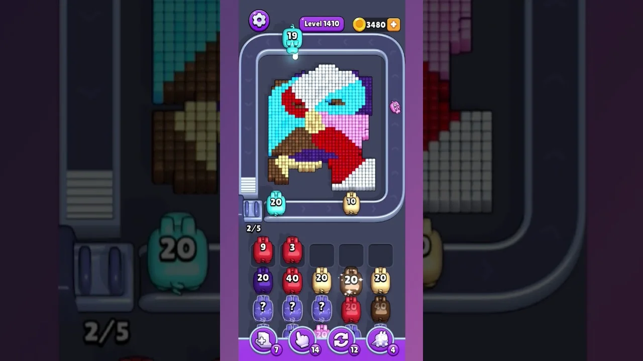 Pixel Flow Level 1410 grid layout and solution screenshot