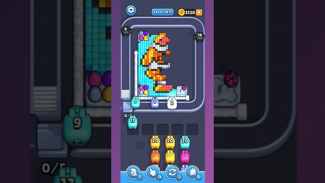 Pixel Flow Level 1411 grid layout and solution screenshot
