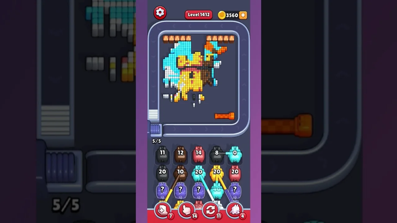 Pixel Flow Level 1412 grid layout and solution screenshot