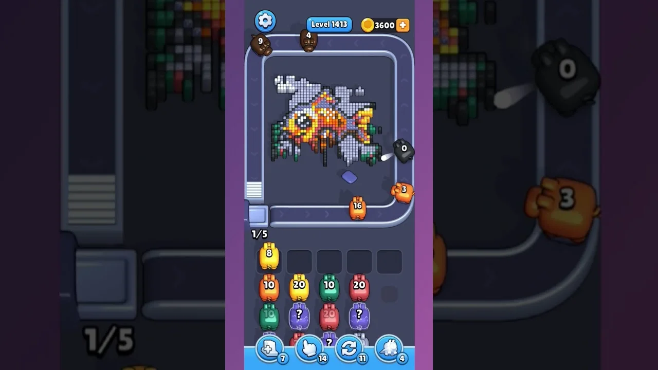 Pixel Flow Level 1413 grid layout and solution screenshot
