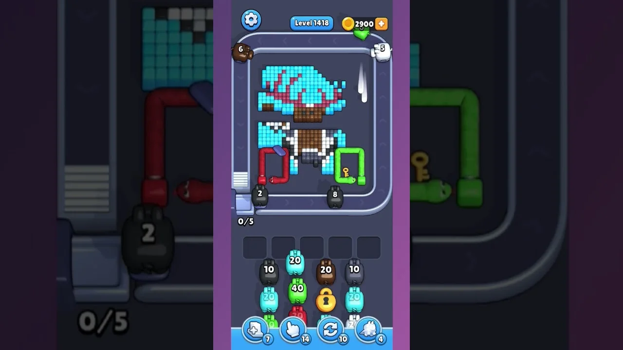Pixel Flow Level 1418 grid layout and solution screenshot