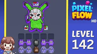 Pixel Flow Level 142 grid layout and solution screenshot