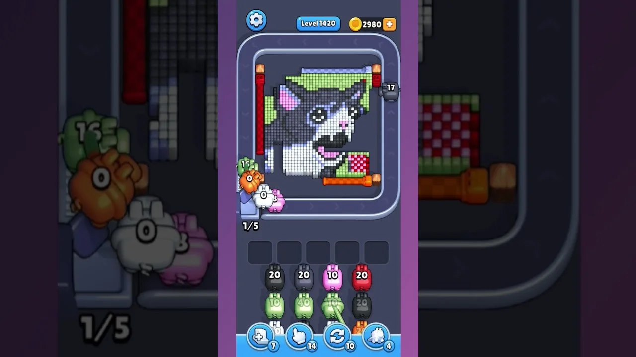 Pixel Flow Level 1420 grid layout and solution screenshot