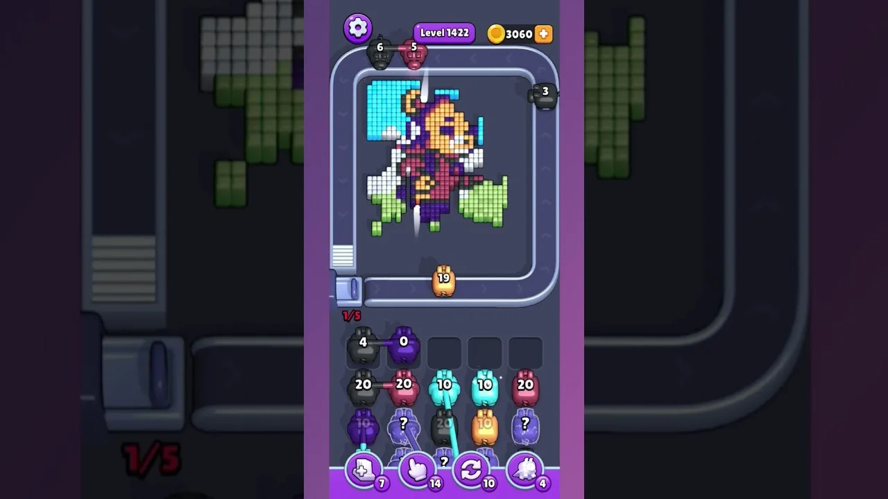 Pixel Flow Level 1422 grid layout and solution screenshot