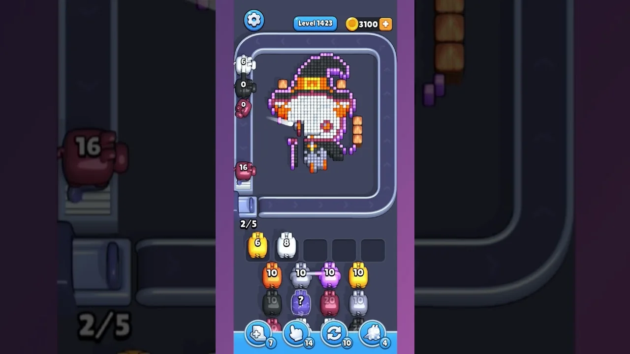 Pixel Flow Level 1423 grid layout and solution screenshot