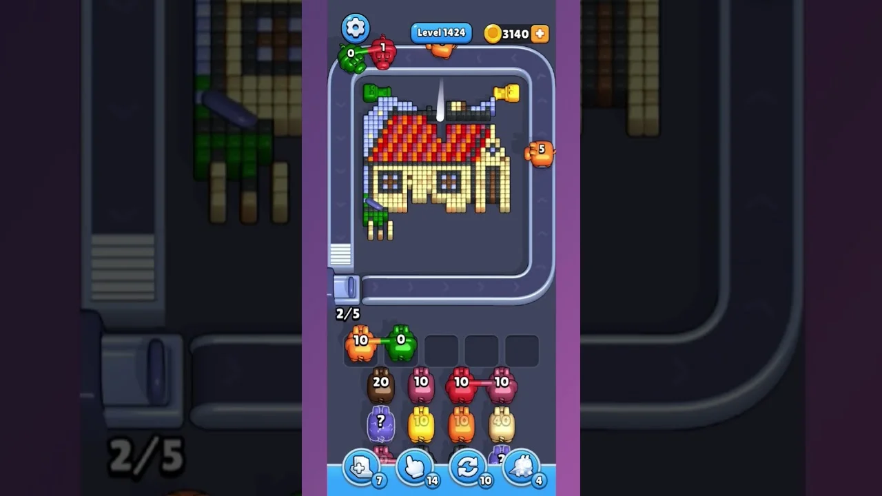 Pixel Flow Level 1424 grid layout and solution screenshot