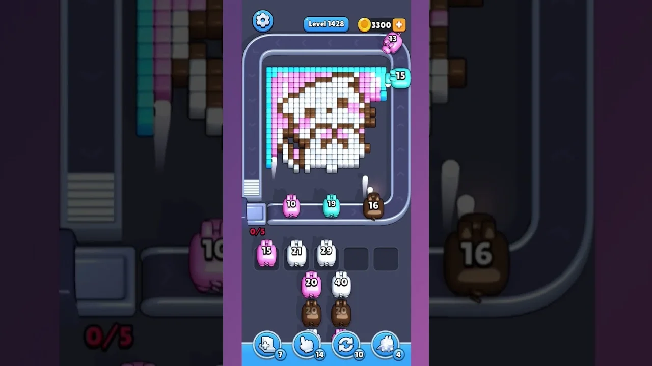 Pixel Flow Level 1428 grid layout and solution screenshot