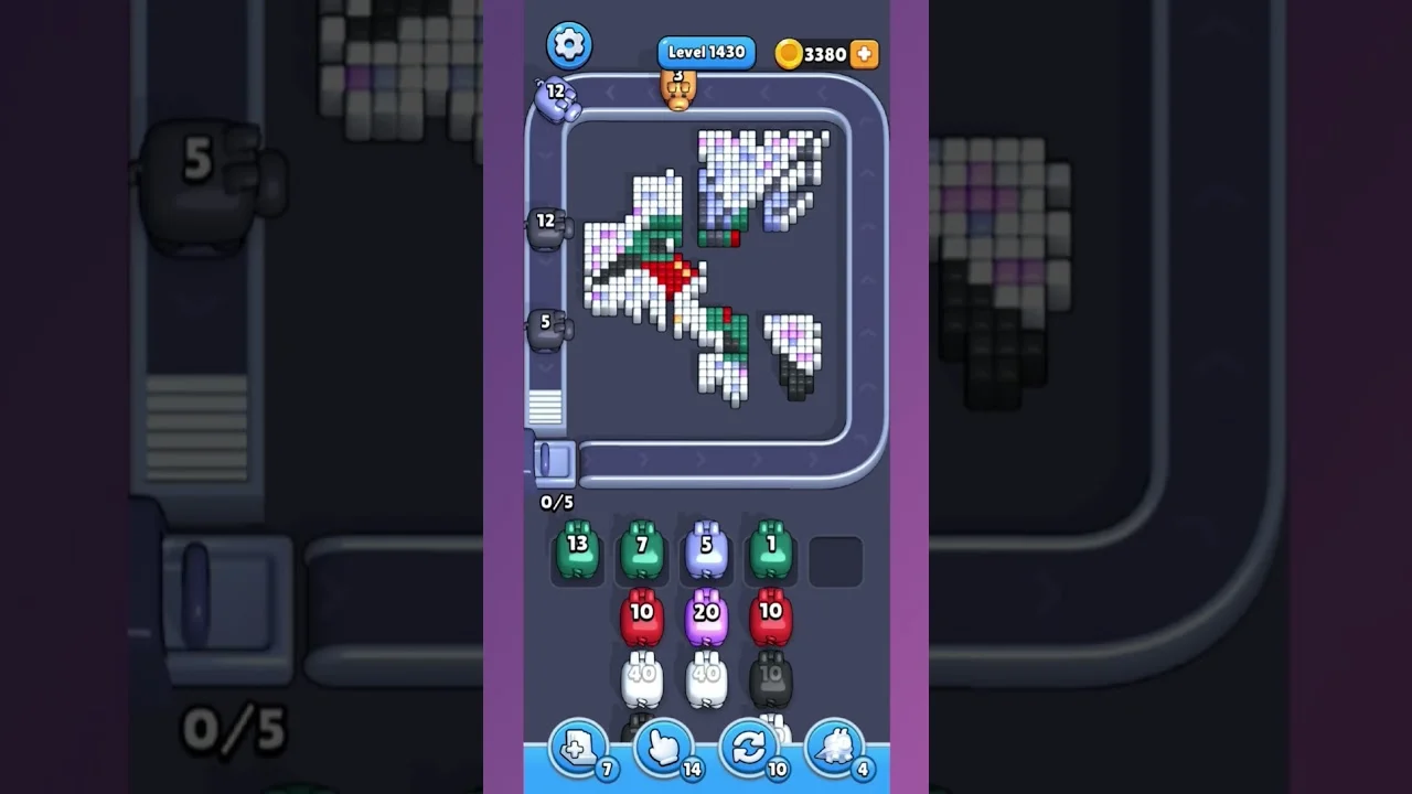 Pixel Flow Level 1430 grid layout and solution screenshot