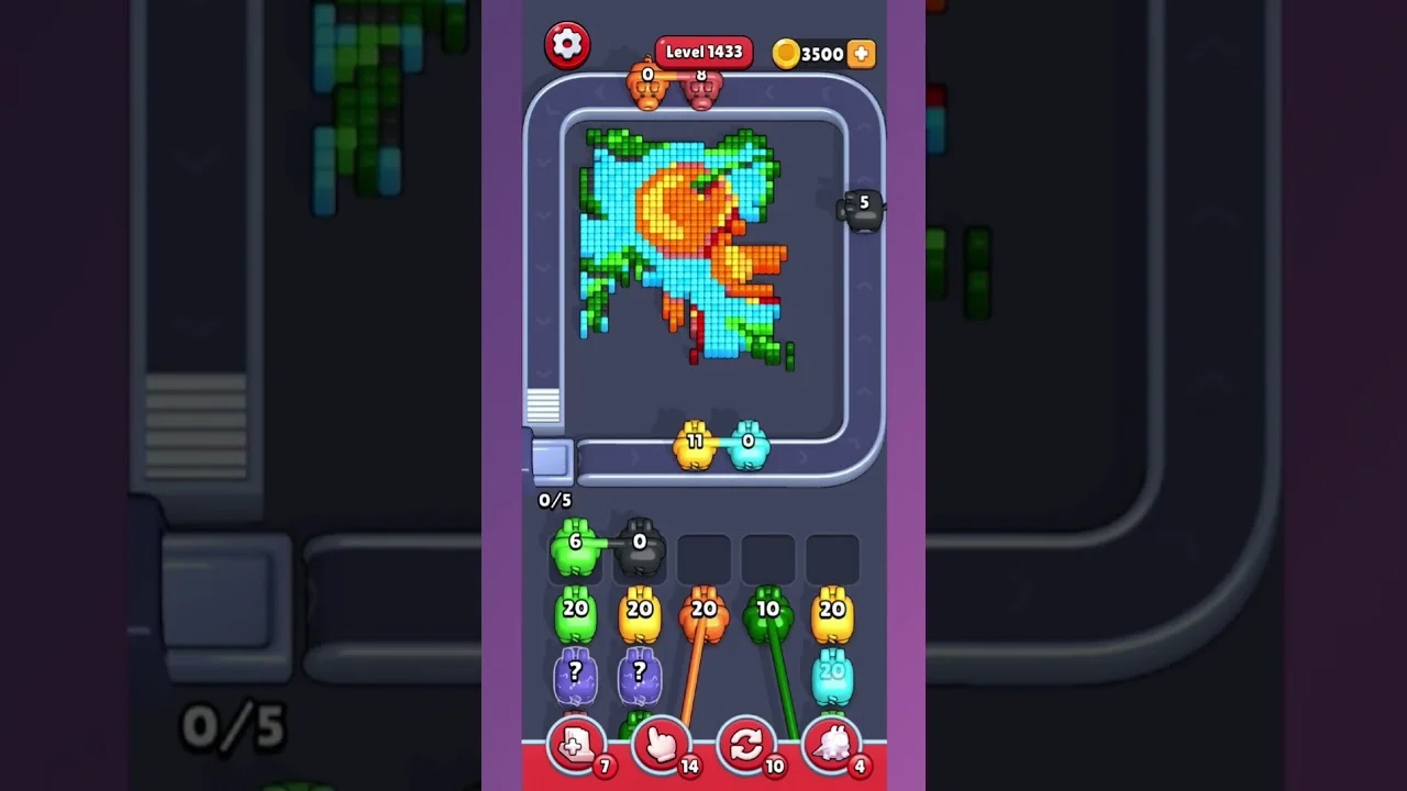 Pixel Flow Level 1433 grid layout and solution screenshot