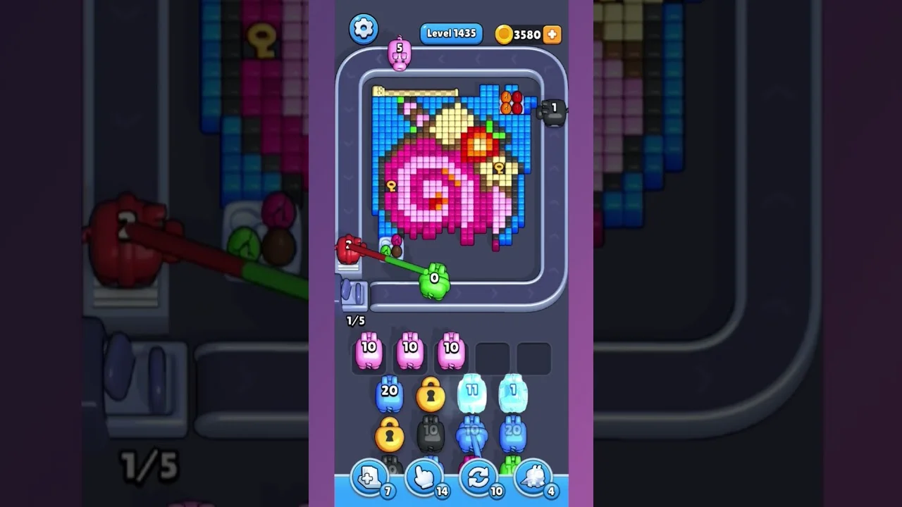 Pixel Flow Level 1435 grid layout and solution screenshot