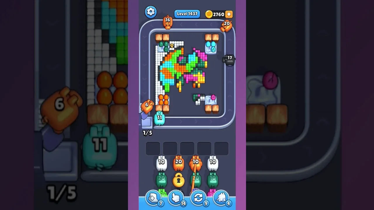 Pixel Flow Level 1437 grid layout and solution screenshot