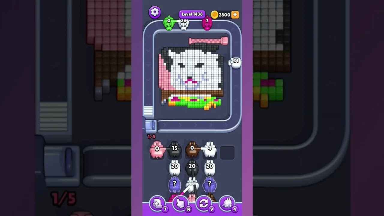 Pixel Flow Level 1438 grid layout and solution screenshot