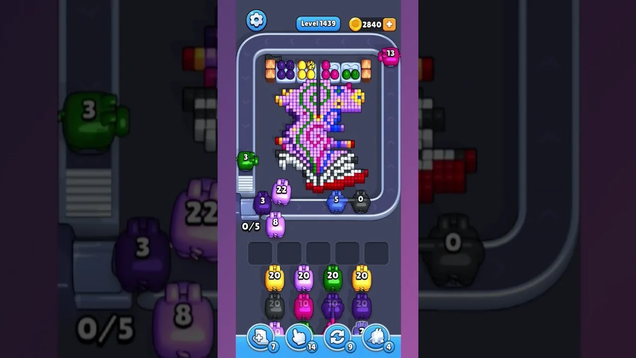 Pixel Flow Level 1439 grid layout and solution screenshot